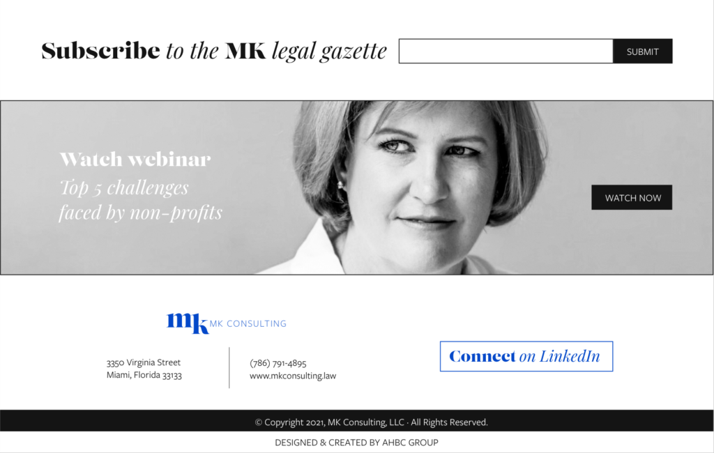 MK Consulting - Kristina Raattama Attorney at law - Lawyer Website - Attorney Website - AHBC Group Branding & Marketing Agency - Website Design & Development